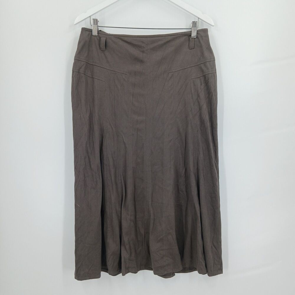 womans Bianca Grey Faux Suede A-Line Midi Skirt Elastic Waist Size 10